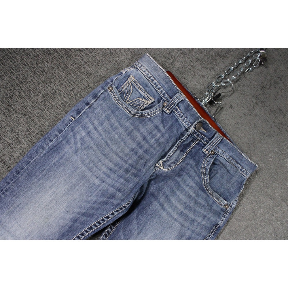 Vigoss Mens Straight Leg Jeans Medium Wash Contrast Stitch Blue Denim 32x34